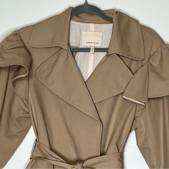 Rebecca Taylor Faille Ruffle Trim Trench Coat Medium EUC - Picture 4 of 12